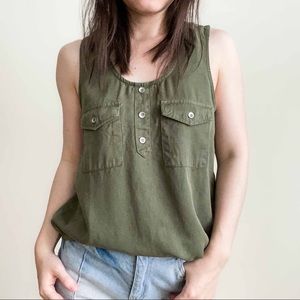 NWT 100% TENCEL pocket Henley tank top in Olive